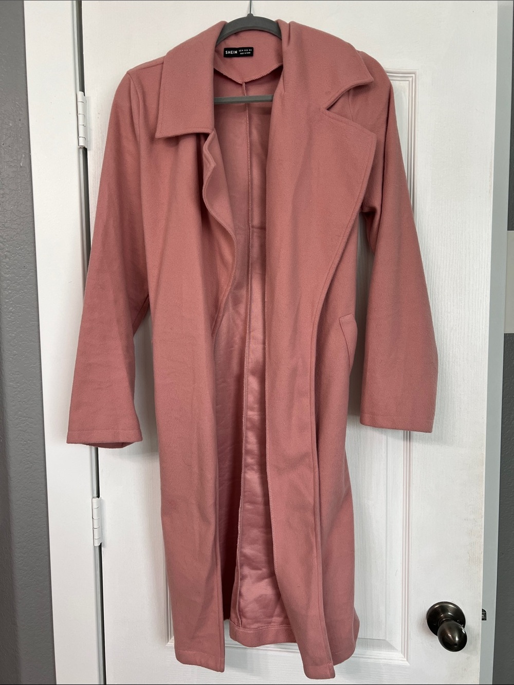 SHEIN Rose-Mauve Open-Front Trench Coat